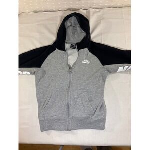 Nike SB Kids Full Zip Hoodie‎ Sweatshirt Gray Black Logo Sleeve Size Medium